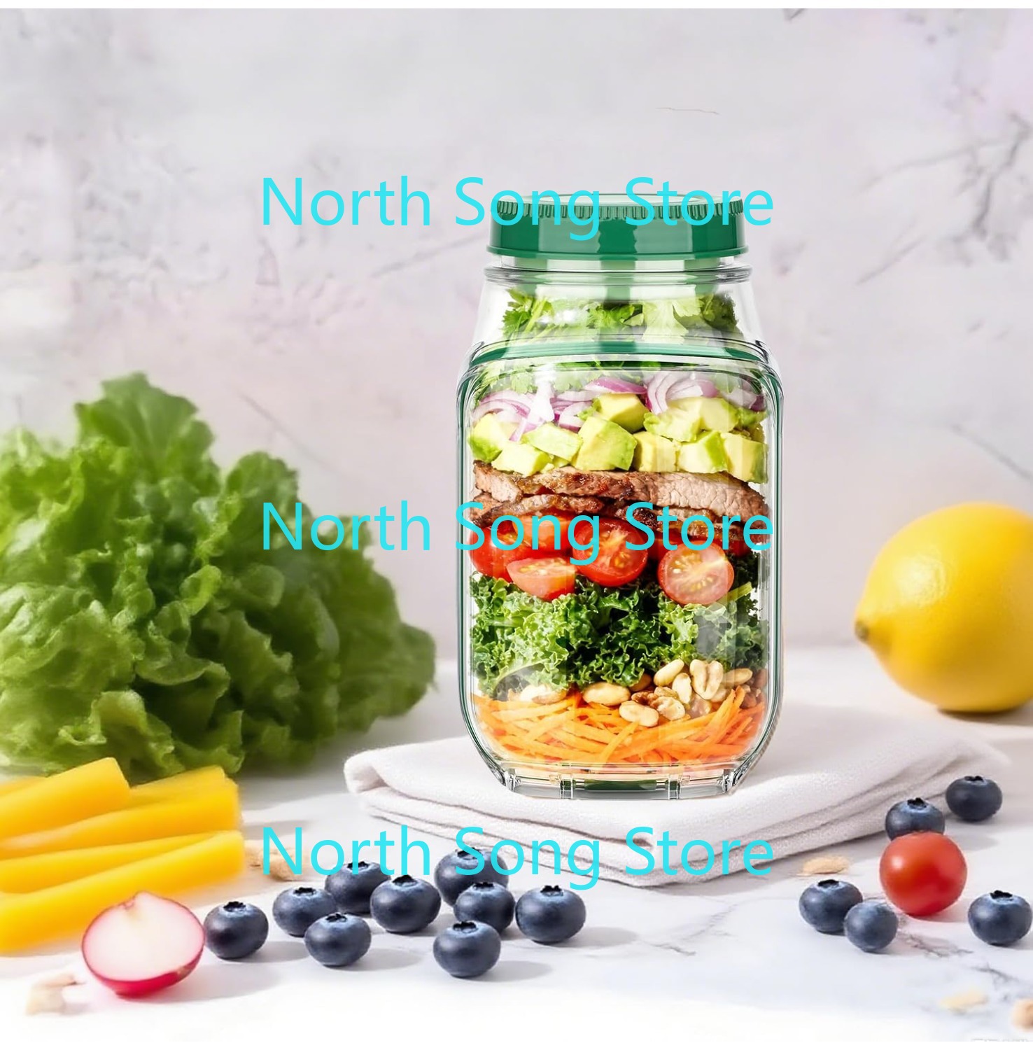Meal Prep Jar Salad - 2026 NewSide-Opening Salad Mason Jar Leak-Proof