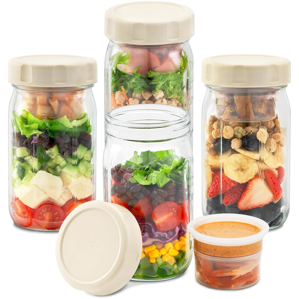 Meal Prep Jar Salad - 4 Pack Glass Salad Jars with