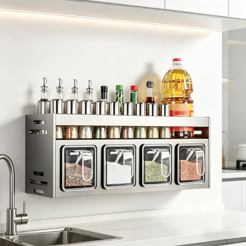 Spice Jar Labels - Kitchen wall storage organizer with sturdy