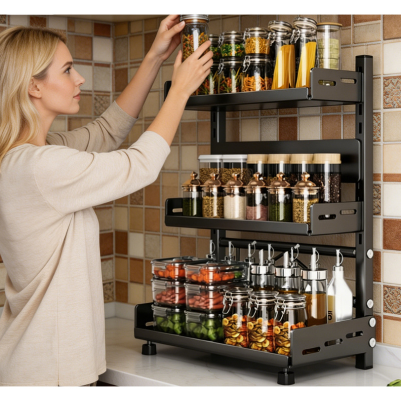 Spice Jar Labels - Adjustable Spice Storage Rack 3 Tier