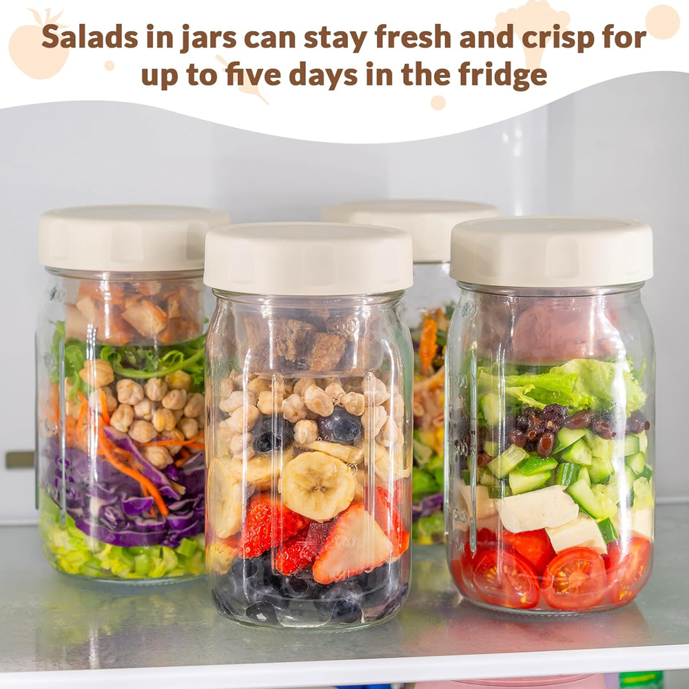 4 Pack Glass Salad Jars with L – обзор и цена Meal Prep Jar Salad