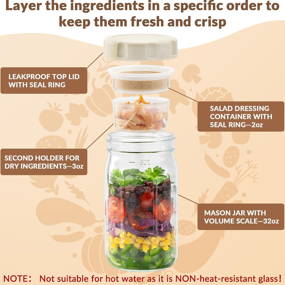4 Pack Glass Salad Jars with L – обзор и цена Meal Prep Jar Salad