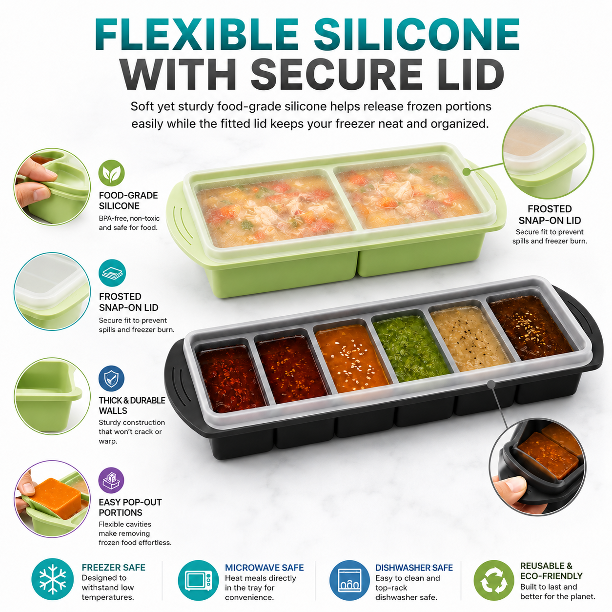 3 Pack Silicone Freezer Trays  – обзор и цена Meal Prep Kit
