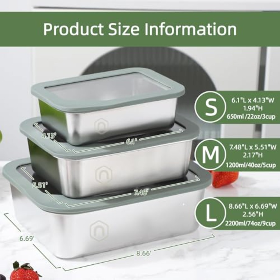 3PCS Stainless Steel Food Stor – обзор и цена Meal Prep Kit